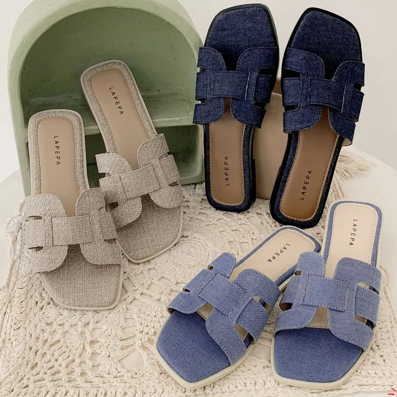 LAPEPA YUK - KYRA Sandal Wanita Teplek Korea Casual Size 36 - 40 Sendal Slop Empuk Flat Cewek Kasual Rumahan Warna Hitam Black Navy Mocca Biru Selop Korean Style Santai Premium 37 38 39 Perempuan Kekinian Terbaru Shoes ORI Original Mall Official Store
