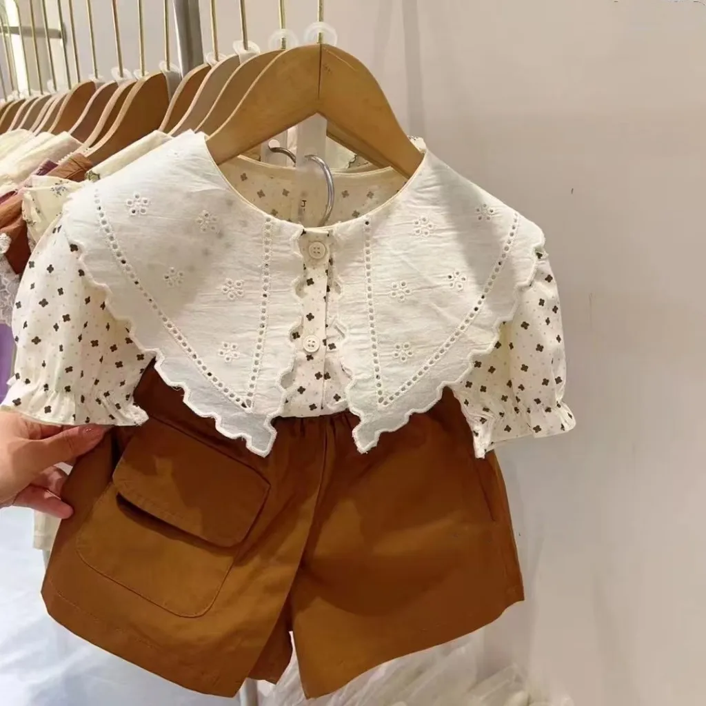 Setelan Baju Anak Perempuan Lengan Pendek Usia 1-4 Tahun Bahan Katun Lembut Polos Casual Style