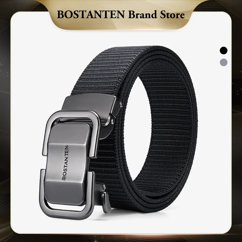 Bostanten Sabuk Pria Ikat Pinggang Unisex Nylon Canvas Alloy Belt Gesper Pria Hitam/Abu-abu