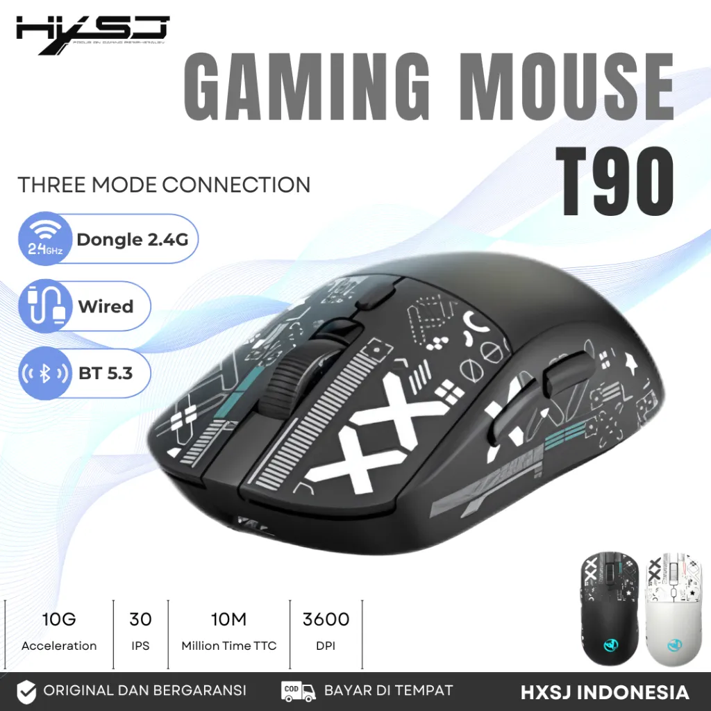 HXSJ T90 Wired + 2.4G + BT5.3 3 Mode Wireless Mouse
