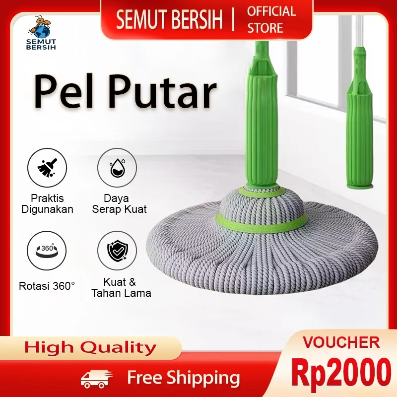 SEMUT BERSIH Pel Putar | Twist Mop | Pel Lantai Putar Otomatis dengan Kain Mikrofiber Daya Serap Tinggi Gagang Hijau