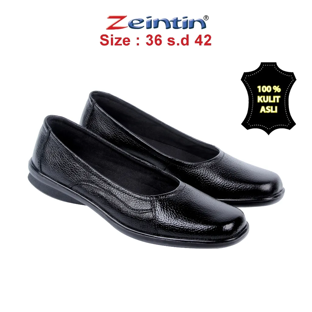 Zeintin - Sepatu Pantofel Wanita Zeintin Hitam Borneo Flat Shoes Wanita Bahan Kulit BJ