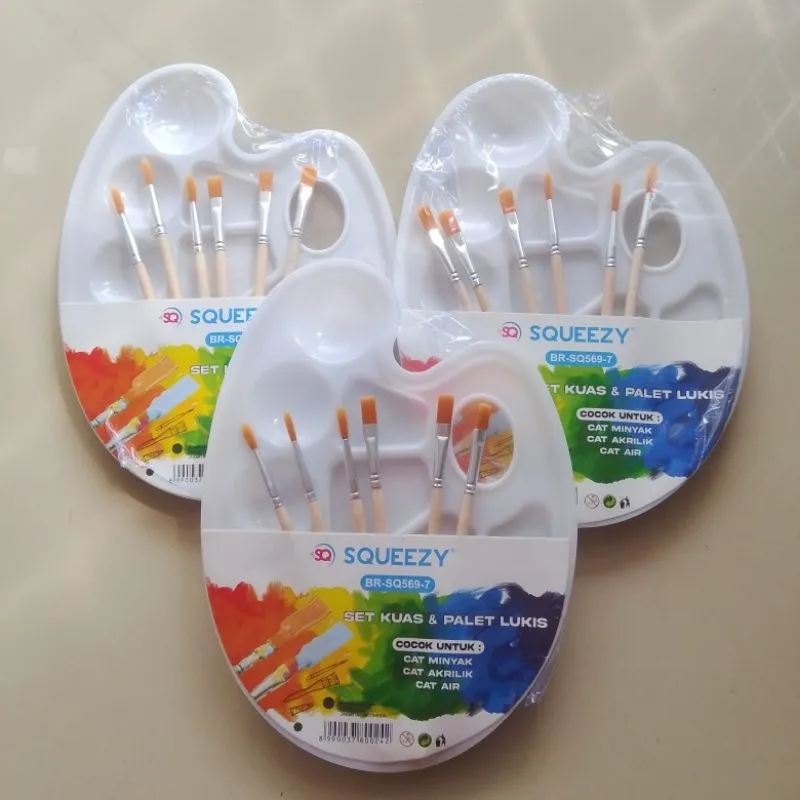 Kuas + Palet Lukis Piringan Squeezy Br SQ-569-7 ( Set ) [ Original ]