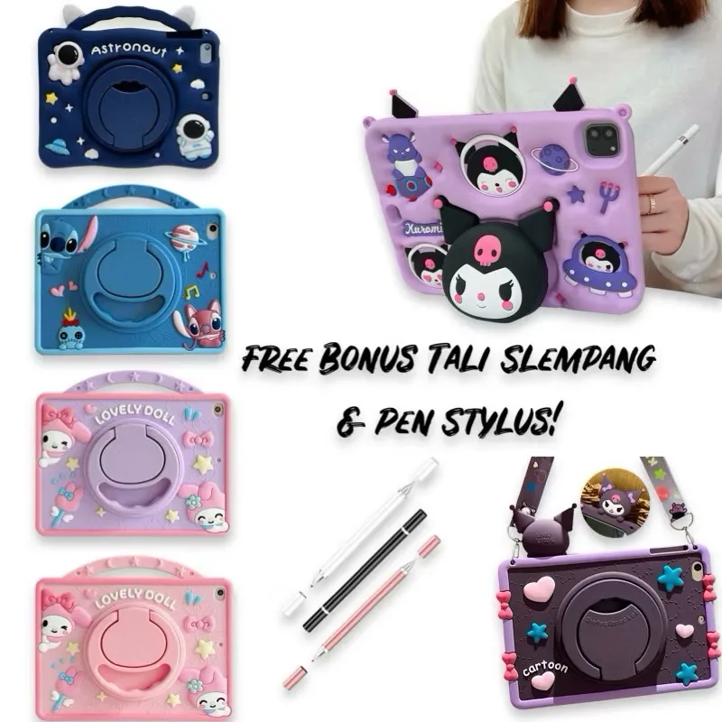 Casing Karakter untuk Itel Vista Tab 10 inch / Vista Tab 11 10.1 inch / Vista Tab 10 Mini 8inch Softcase Bahan Silikon Free Bonus Tali dan Pen Stylus