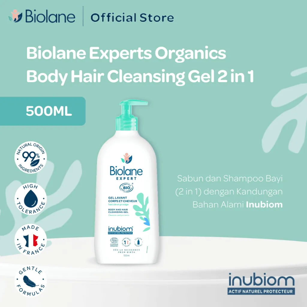 Biolane Expert Organic Body and Hair Cleansing Gel 500ml - 2in1 Sabun dan Shampoo Bayi dengan Kandungan Bahan Alami Inubiom