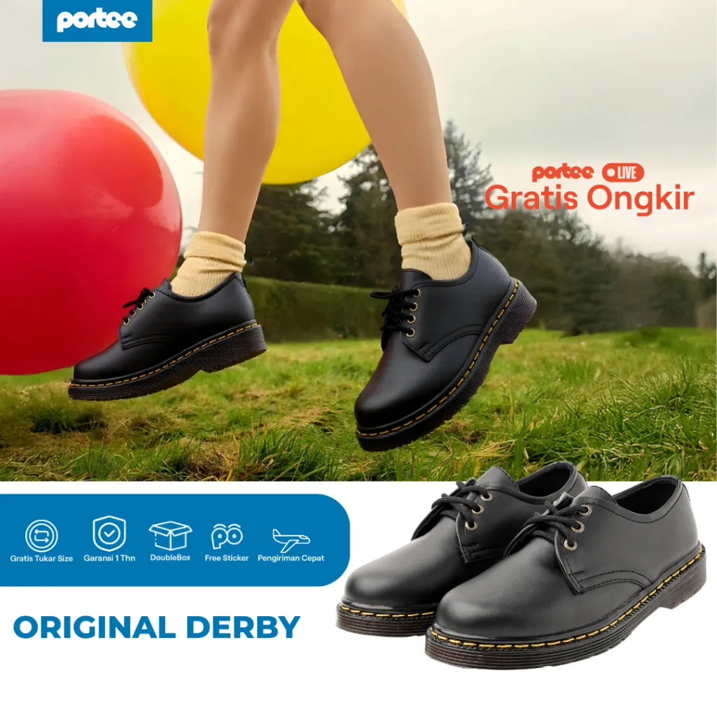 Sepatu Boots Wanita Portee Original Derby – Formal | Kerja Kondangan Kasual | Sepatu Kulit Microfiber