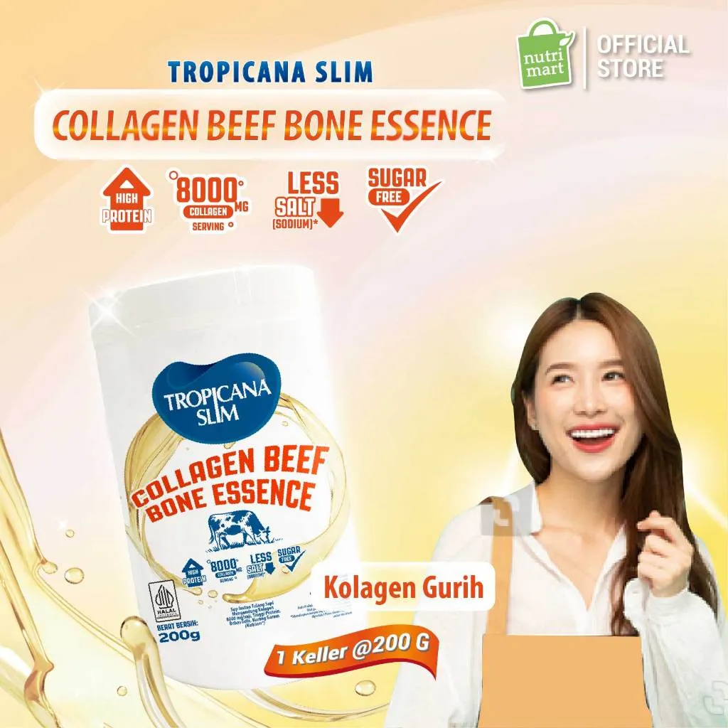 Tropicana Slim Collagen Beef Bone Essence 200 gram - Sari Pati Sapi Rendah Garam dan Tinggi Protein dengan Kolagen untuk Kesehatan Tubuh dan Kulit (Beef Broth Powder)
