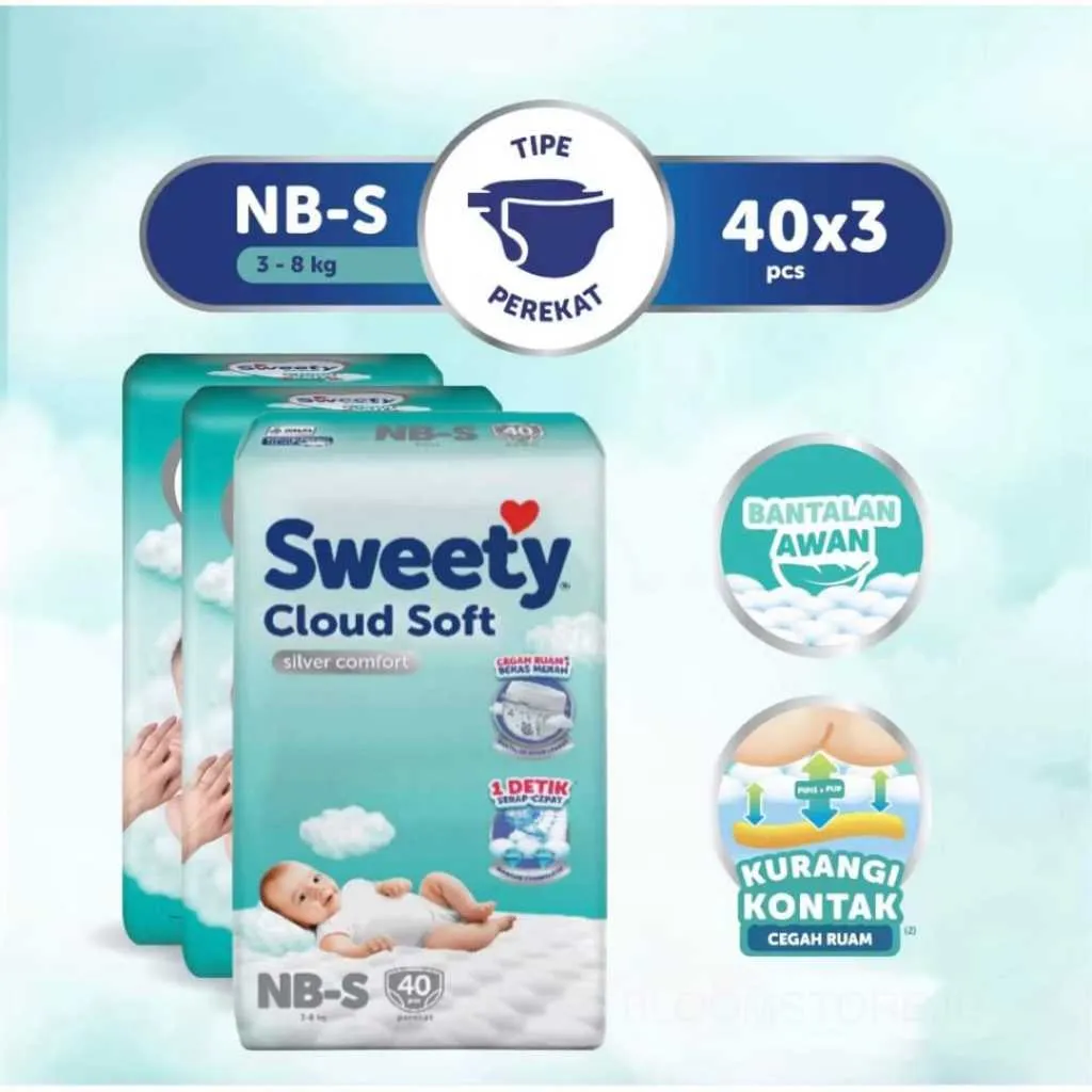 PAKET 3 BALL - SWETTY Silver NB-S 40 / Bronze NB-S 44 Newborn NBS Pant Popok Cloud Soft Perekat Tape Sekali Pakai Diaper Baby Bayi