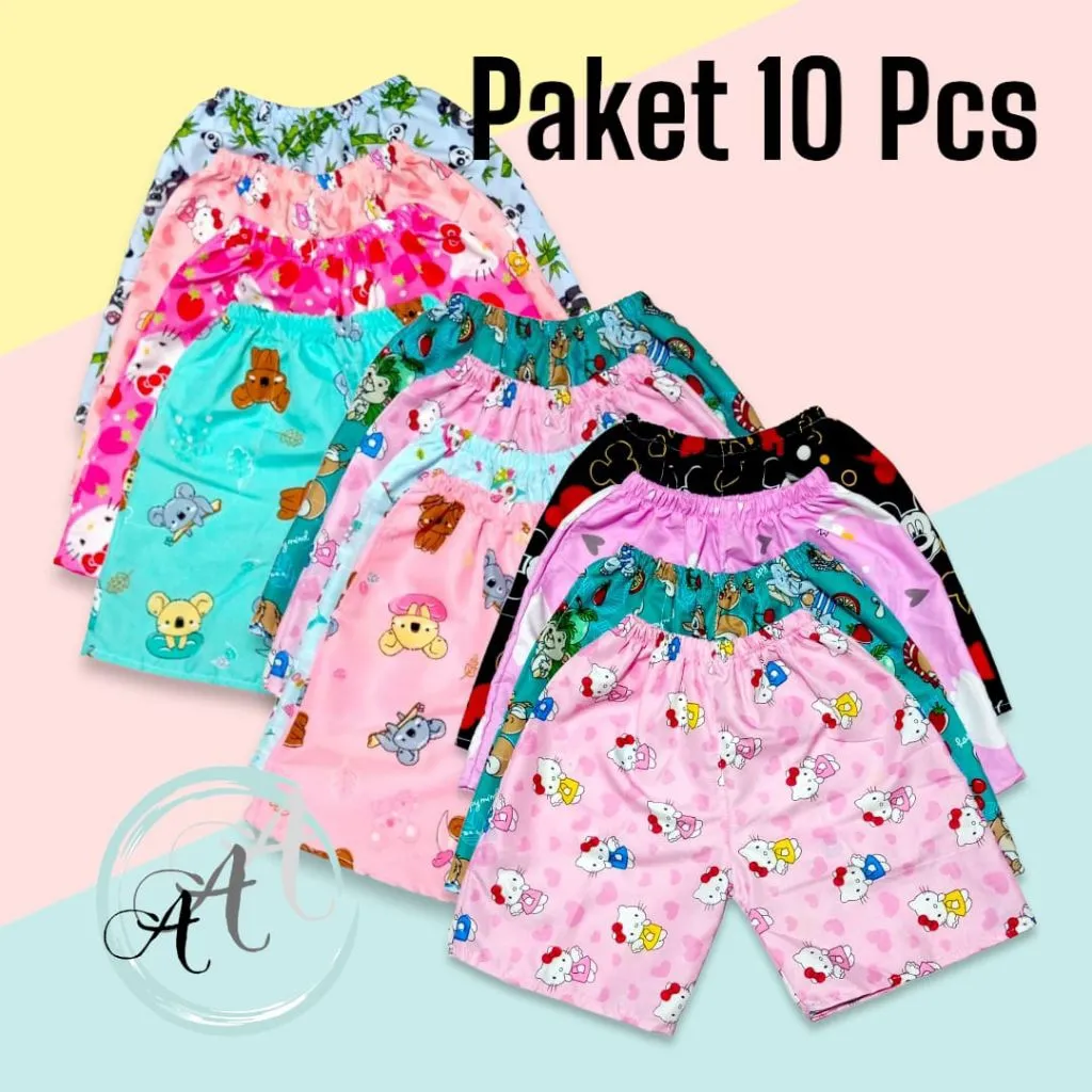 PAKET 10 PCS CELANA PENDEK ANAK PEREMPUAN 1-14 TAHUN