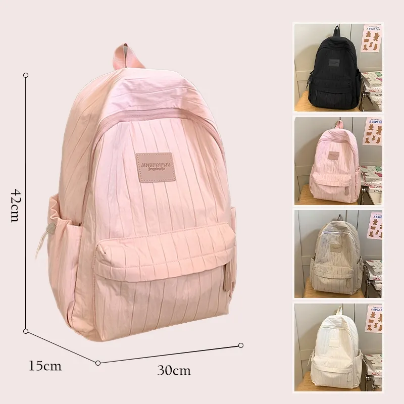 TAS RANSEL WANITA KOREAN STYLE SEKOLAH CEWEK STYLISH BACKPACK PUNGGUNG SEDERHANA NILON BESAR RANSEL IMPORT TAHAN AIR COCOK UNTUK LAPTOP 14 INCI PINK