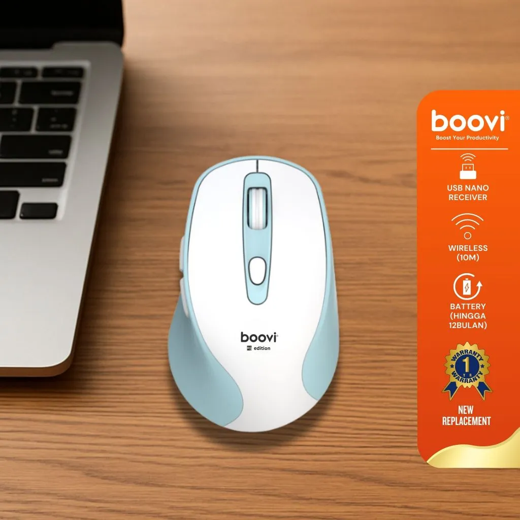 Boovi M330 Wireless Mouse Silent Click Windows MacOS - 2.4GHz 6D Desain Minimalis Garansi 1 Tahun