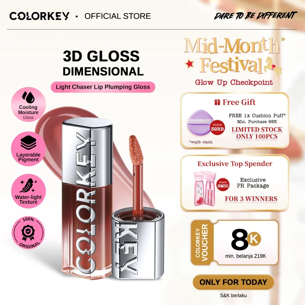 [MUST HAVE] Colorkey Light Chaser Lip Plumping Gloss | Lip Gloss Lipstik Makeup Hydrating Glossy Juicy Finish Tahan Lama Waterproof Bibir Cerah & Glowing Lipgloss Liptint Korea Non Sticky Lip Tint Lip Cream Liptin Hanasui Wardah Barenbliss