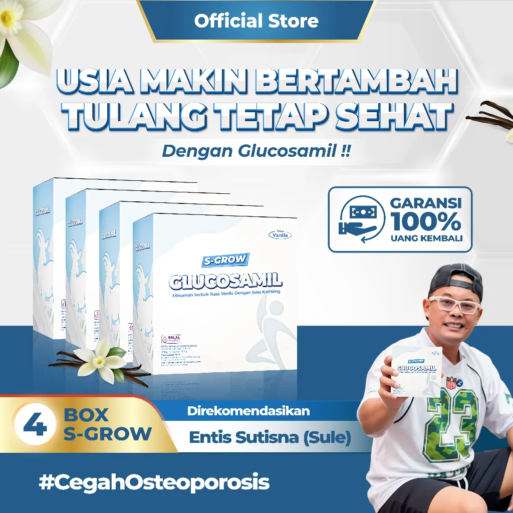 S-GROW GLUCOSAMIL 4 BOX – Susu Tulang & Sendi Orang Tua Rasa Vanila Aman BPOM