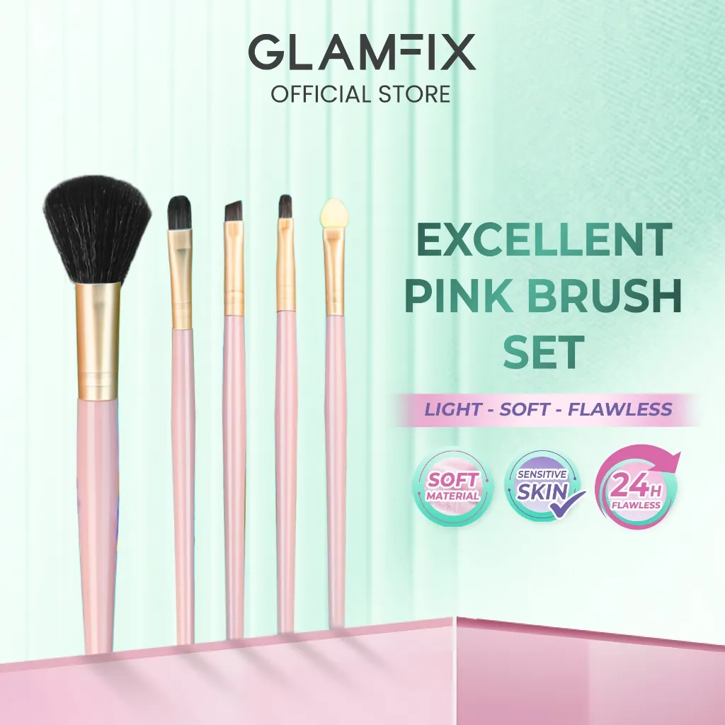 GLAMFIX Excellent Brush Set Rose Blossom Make Up Brush Set Kuas Makeup 5pcs Alat Kecantikan Makeup