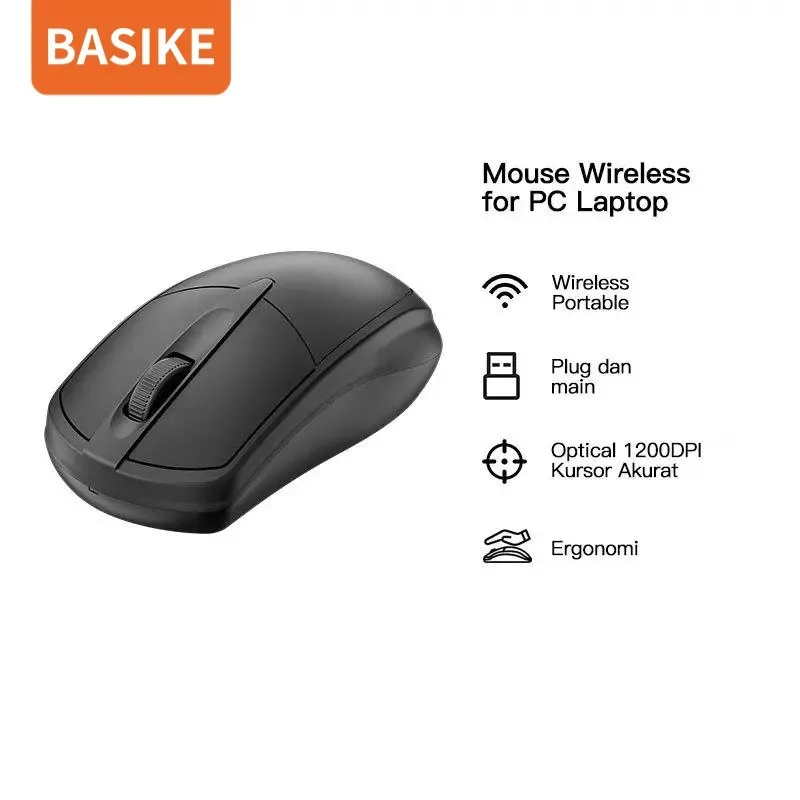 BASIKE Mouse Wireless Bluetooth Silent Click Portable untuk PC Laptop Computer Mac Linux ChromeOS