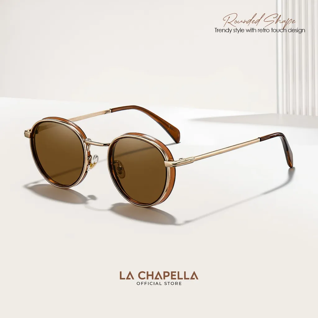 La Chapella Kacamata Hitam Sunglasses Polarized UV400 Bahan TR-90+Metal Bentuk Retro Bulat Kacamata Trendy Glasses 17050