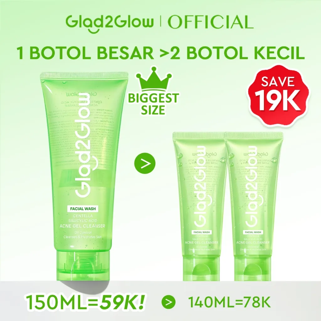[Big Size]Glad2Glow Centella Salicylic Acid Acne Gel Cleanser 150ml facial wash skincare face wash sabun cuci muka cleansing balm exfoliating exfoliasi wajah sabun muka pembersih wajah merawat serta membantu menenangkan jerawat