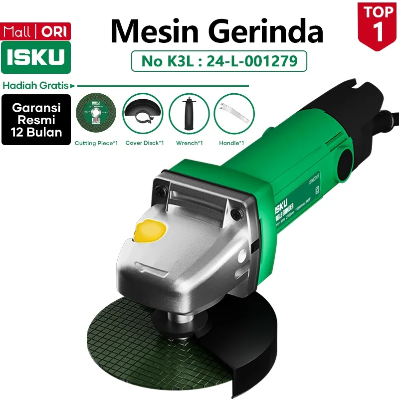 ISKU Mesin Gerinda Tangan 4 Inch 500W 850W & Set Bor Listrik 700W K3L Sertifikasi Alat Potong Poles Kayu Besi Beton Multifungsi