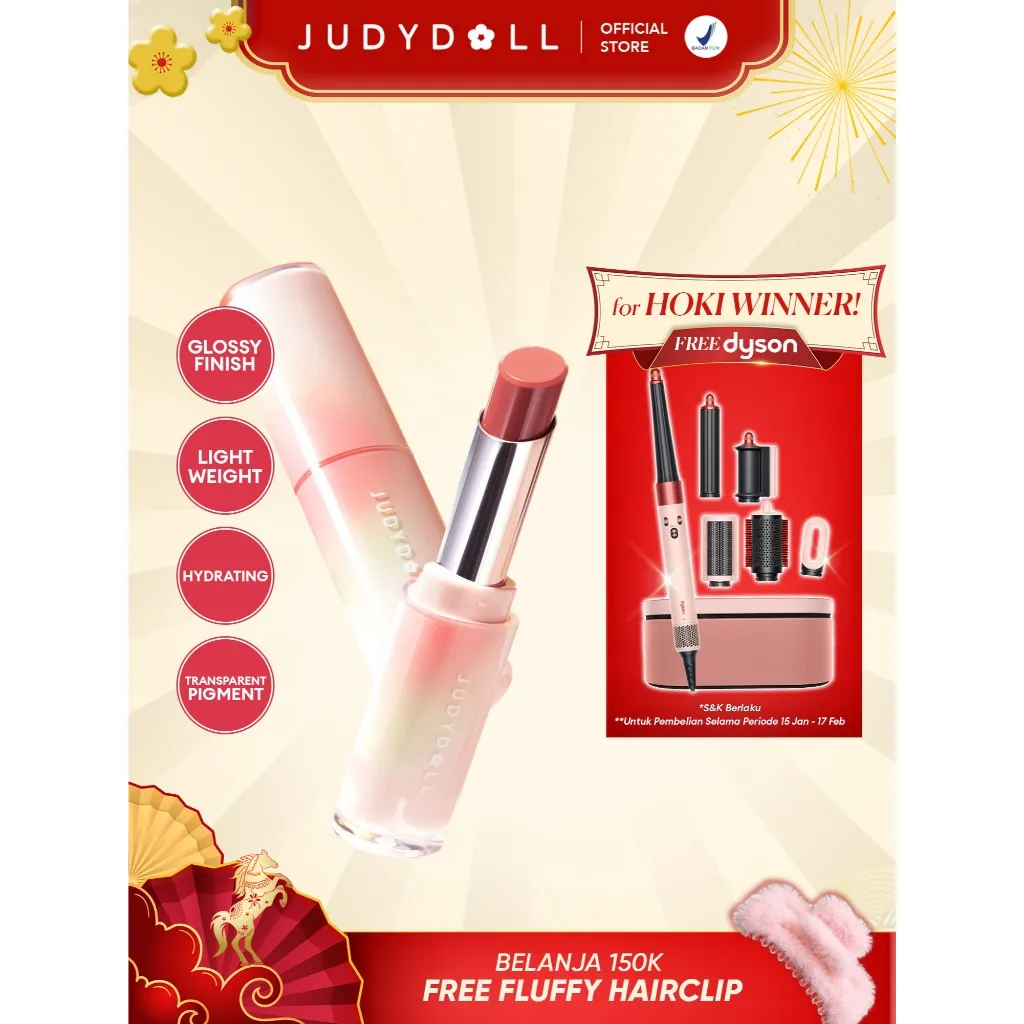 Judydoll Watery Glow Lipstick - 9gr (Best of 2 Eras Lipstick Gloss, Pigmented, Formula Ringan, Non Oily Untuk Hasil Bibir Sehat & Glossy)