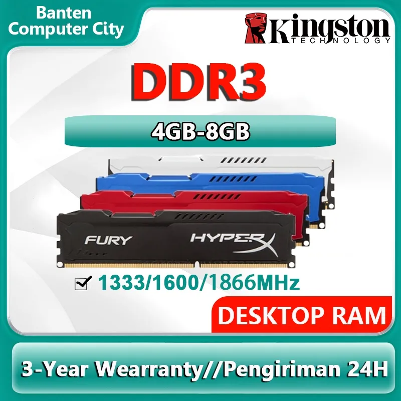 Pengiriman Jakarta Kingston Hyperx Desktop RAM DDR3 4GB 8GB 1.5V 1333 1600 1866MHZ DIMM memory for PC