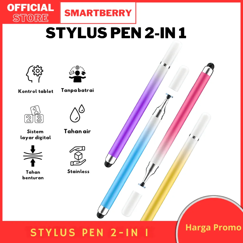 SMARTBERRY Stylus Pen 2 in 1, untuk Tablet,Smartphone,Touch Screen,Pulpen Sentuh Hp Pen Styluspen dua mata