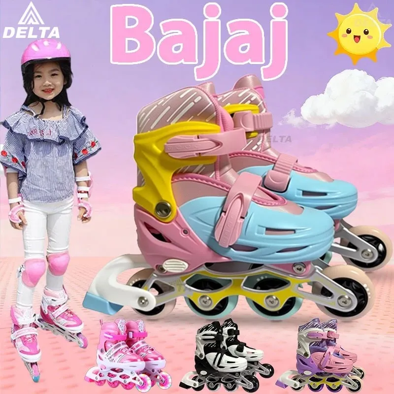 Mode 3 In 1 Lurus Ganda Bajaja / Sepatu Roda Anak / Roda LED Berkedip / Ukuran Bisa Disetel / Bisa COD