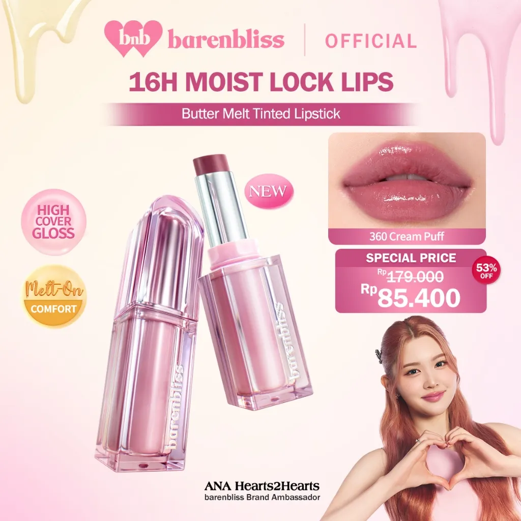 [NEW LAUNCH] BNB barenbliss Butter Melt Tinted Lipstick 2.7g Pelembab Bibir Berwarna yang Tahan 16 Jam yang mampu Melembabkan dan Ringan Glossy Finish Waterproof & Smudgeproof Non Sticky Non Greasy Lip Balm Lip Butter Lipstick
