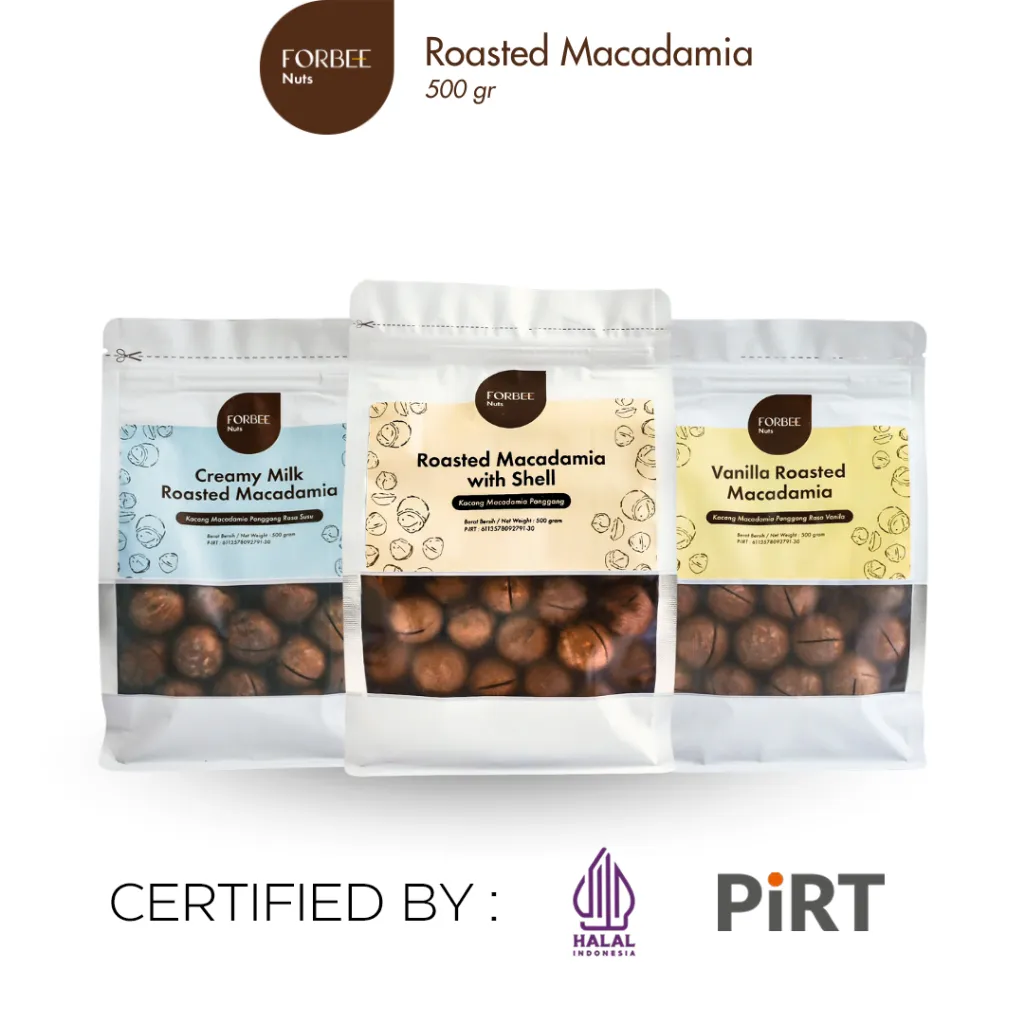 Kacang Macadamia Panggang 500g Rasa Susu, Vanilla & Original Forbee | Roasted Macadamia | Cemilan Sehat Rendah Kalori