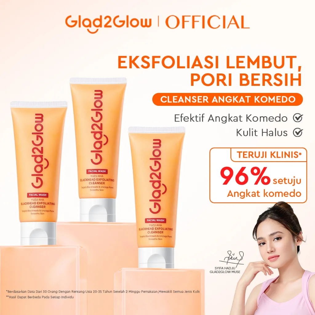 Glad2Glow Yuzu Aha Blackhead Exfoliating Cleanser facial wash skincare face wash sabun cuci muka cleansing balm exfoliating exfoliasi wajah sabun muka pembersih wajah Yuzu Aha Blackhead Exfoliating Cleanser Eksfoliasi secara lembut g2glow official store