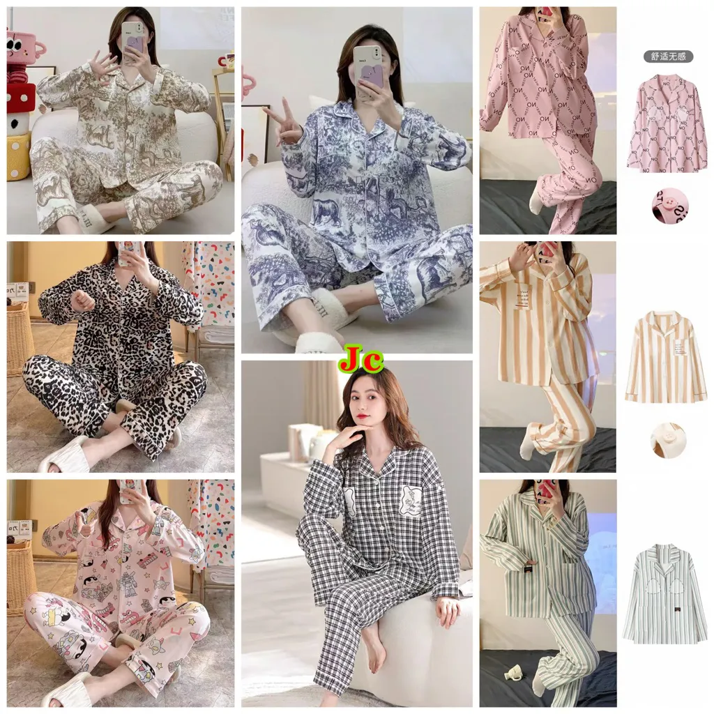 JC (50motif) Piyama Import PP / Piyama wanita lengan panjang / Piyama wanita muslimah / Piyama Wanita Busui Kancing