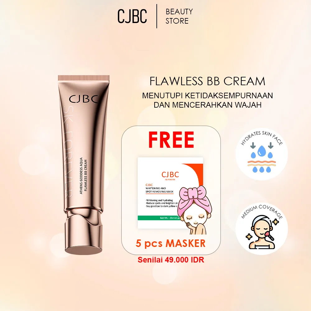 CJBC BB Cream – Formula Cair BPOM, Menyamarkan Noda, Anti Luntur, Anti Keringat, Melembapkan, Mengontrol Minyak, Anti Penuaan & Mencerahkan Wajah