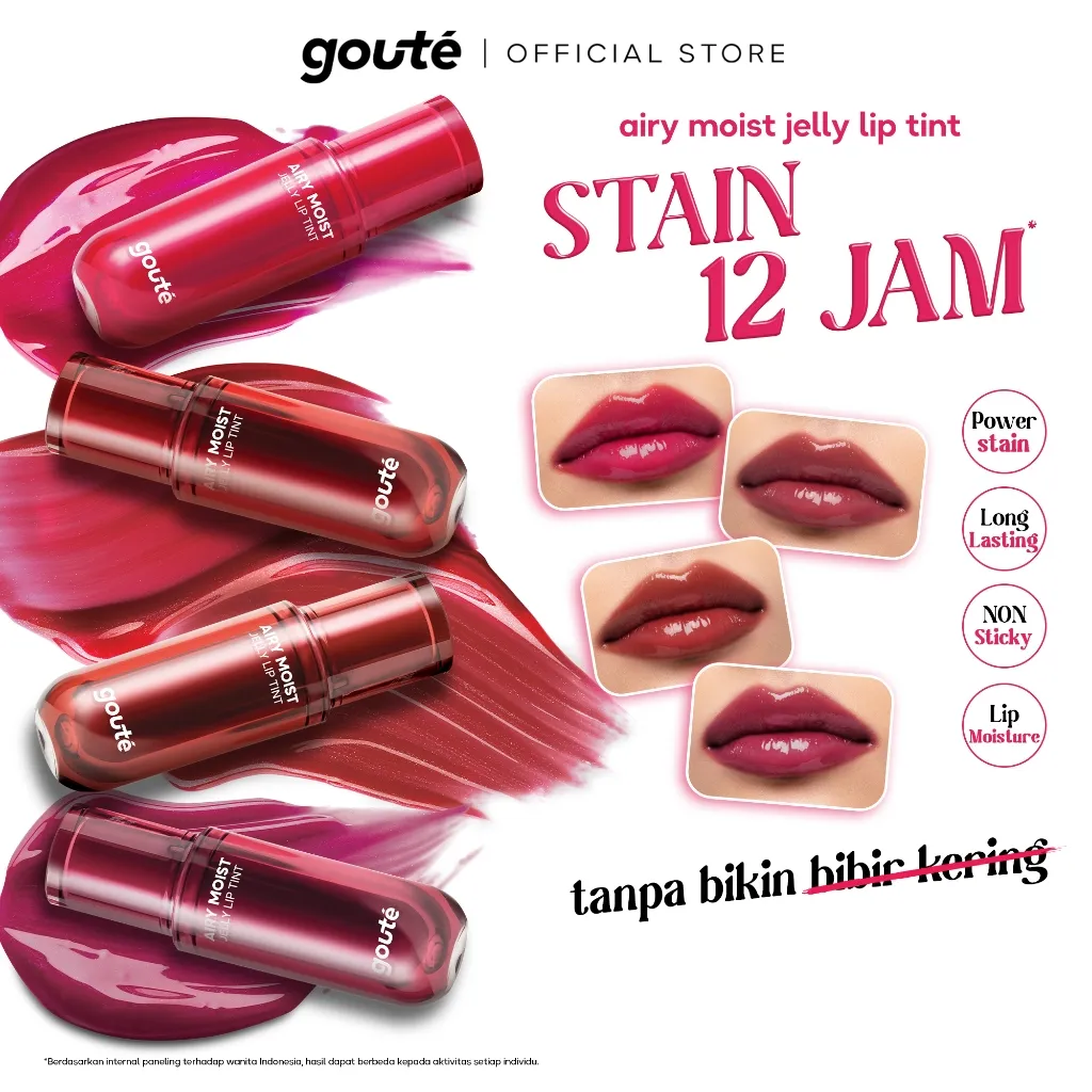 Goute Airy Jelly Lip Tint Stain - Light Moist | Long Lasting up 12H | Ringan Tahan Lama | Gloss Glossy | Dewy Cheek