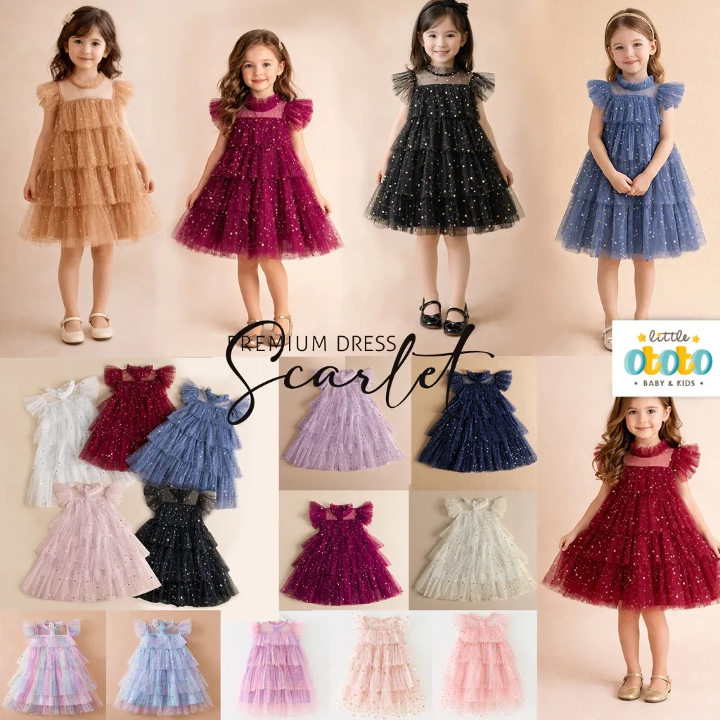 Dress SCARLET 1-10T Premium Korea Pesta GLITTER mewah -  Baju Pesta Anak Perempuan Putri