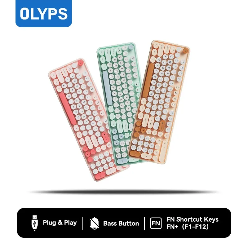 OLYPS Keyboard Laptop USB Kabel 98 Keys Layout Lucu Tuts Bulat Design Ergonomic for PC Laptop