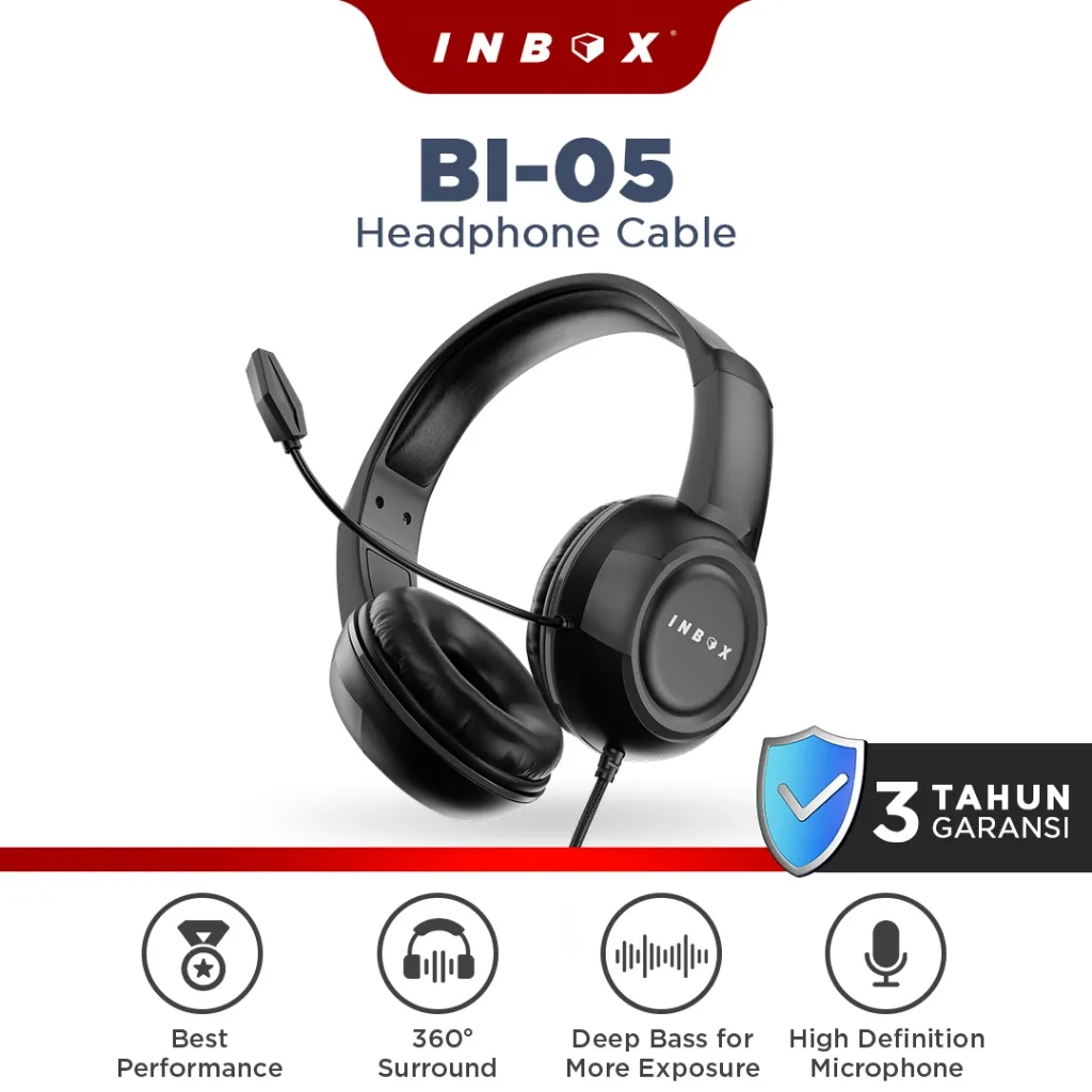 Headphone Inbox BI-05 Deep Bass Stereo & HD Mic | Headphone Gaming Noise Cancelling  GARANSI 3 TAHUN