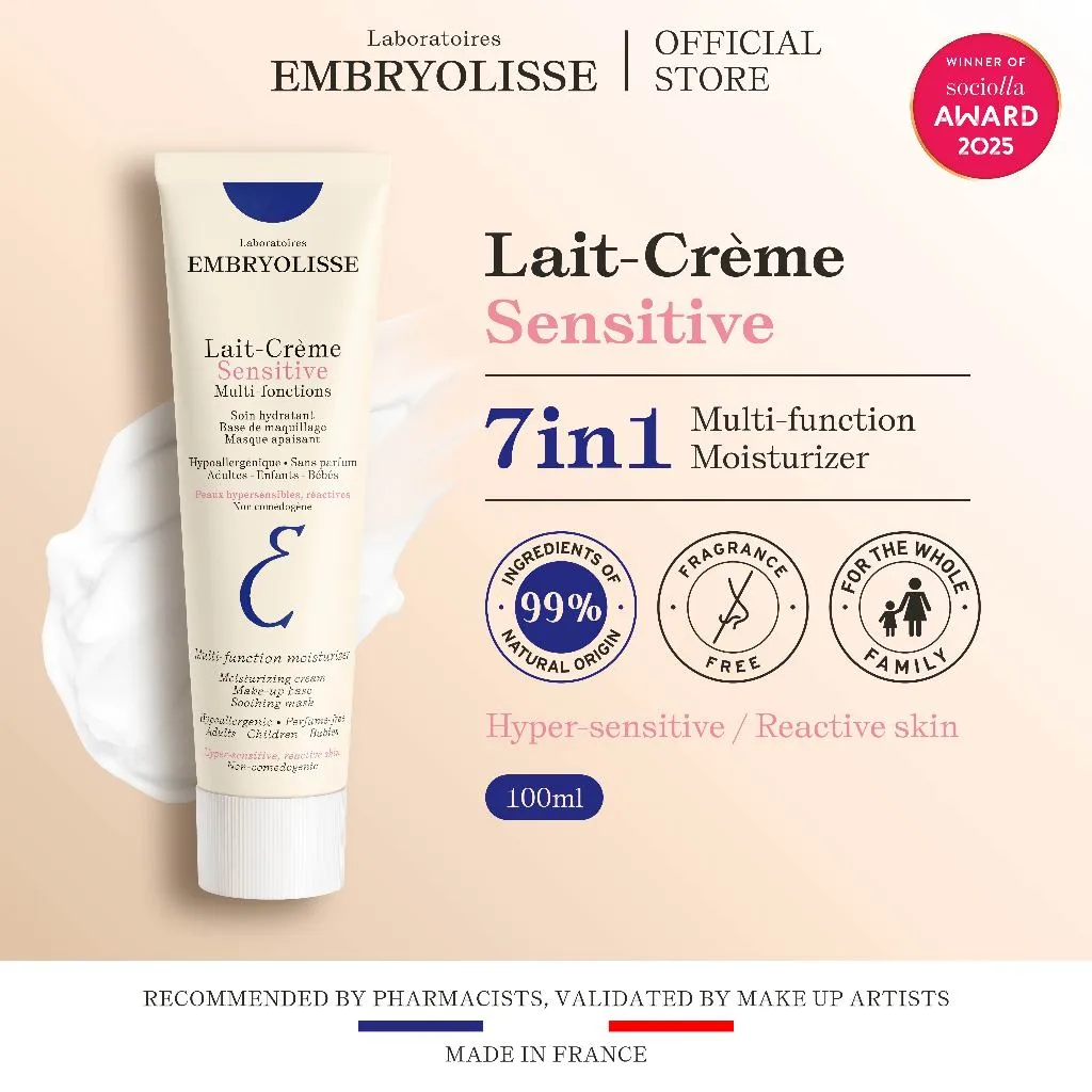 Embryolisse Lait-Creme Sensitive 100ml 7 IN 1 Pelembab Moisturizer Wajah Makeup Cleanser Remover Makeup Base Primer Masker Wajah