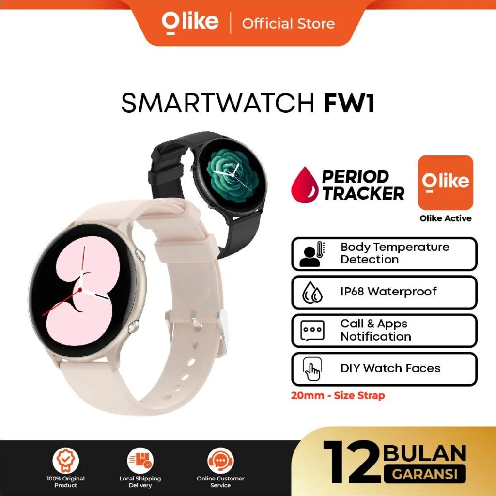 OLIKE Smartwatch Wanita FW1 HD Display 1.28 Inch Water Resistant IP68 Health & Sleep Monitoring