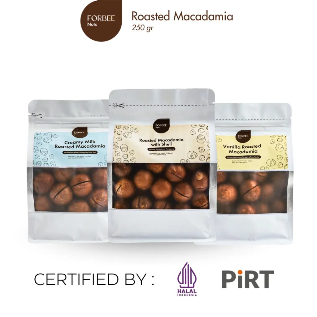 Kacang Macadamia Panggang 250g Rasa Susu, Vanilla & Original | Macadamia Roasted | Cemilan Sehat Untuk Diet