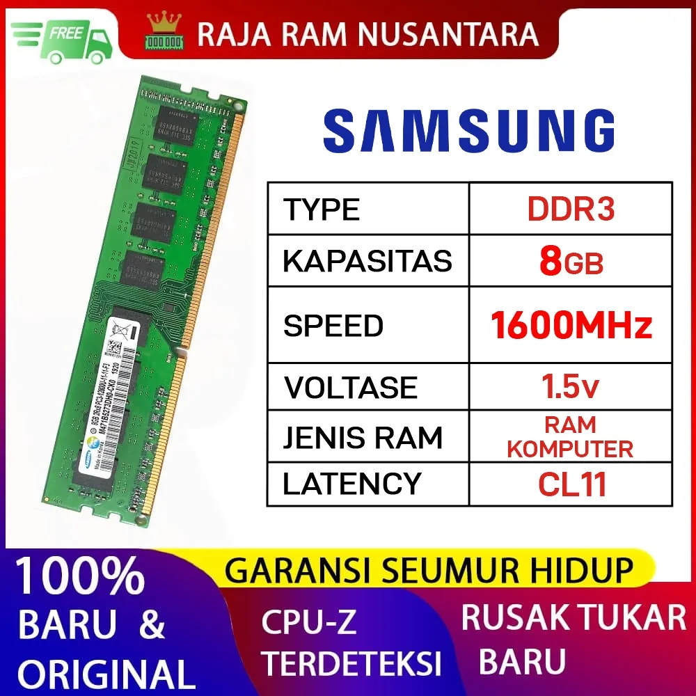RAM PC SAMSUNG DDR3 1600MHz PC 12800 1.5v ORI RAM KOMPUTER DDR3 8GB LONGDIMM