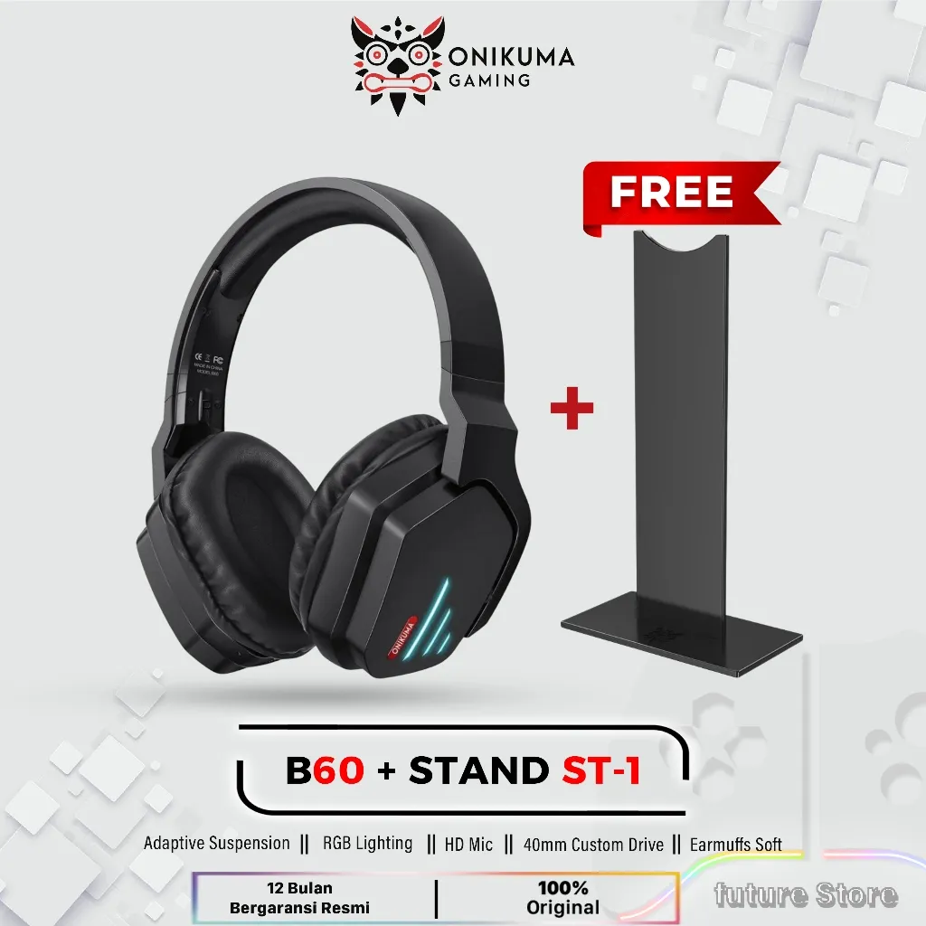 ONIKUMA B60 Headphone Gaming Hitam Wireless Bluetooth Original Futures Gaming-Wireless Headphone Premium Noise Cancelling-Headphone Bluetooth Wireless Headset Earphone-Super Bass Wireless Bluetooth Headphones - Black-On Ear Wireless Headphone