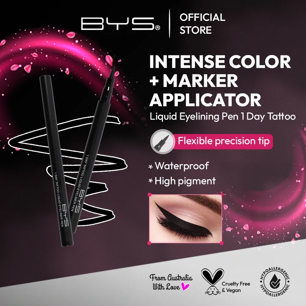 BYS Liquid Eyeling Pen 1 Day Tattoo - Smudgeproof Double Tip Black Dark Brown Superstay Longlasting
