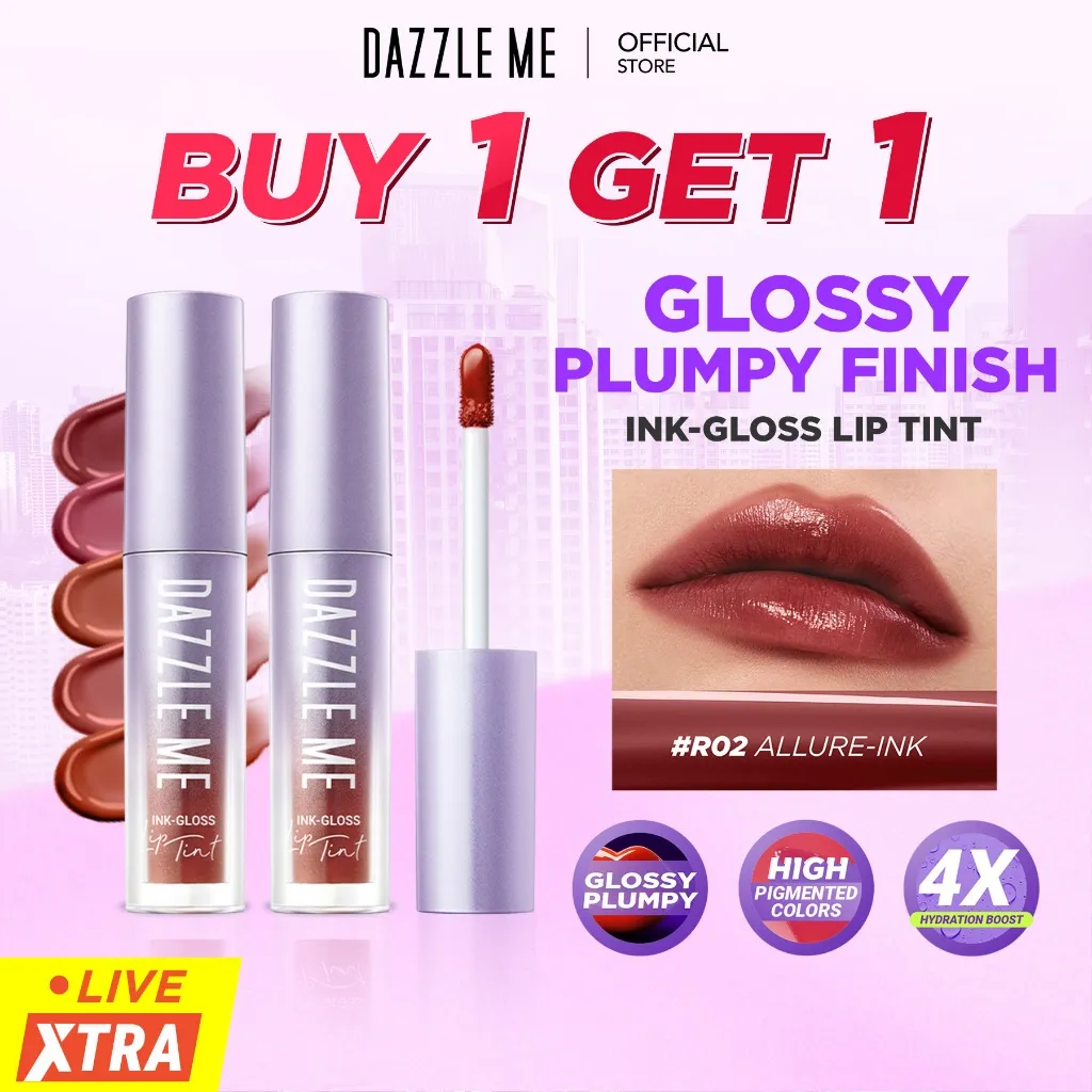 [BPOM] DAZZLE ME Ink-Gloss - Lip Tint Lip Gloss Tahan Lama Glossy dan Plumpy Finish Waterproof Stained High Pigmented