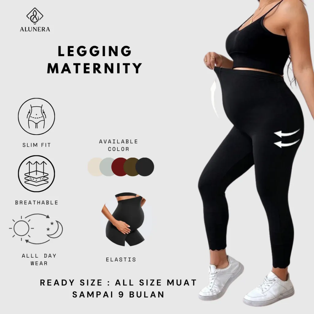 Alunera - Legging Hamil Jumbo Panjang Spandex Ibu Hamil Maternity ALL Size Sampai Hamil 9 Bulan