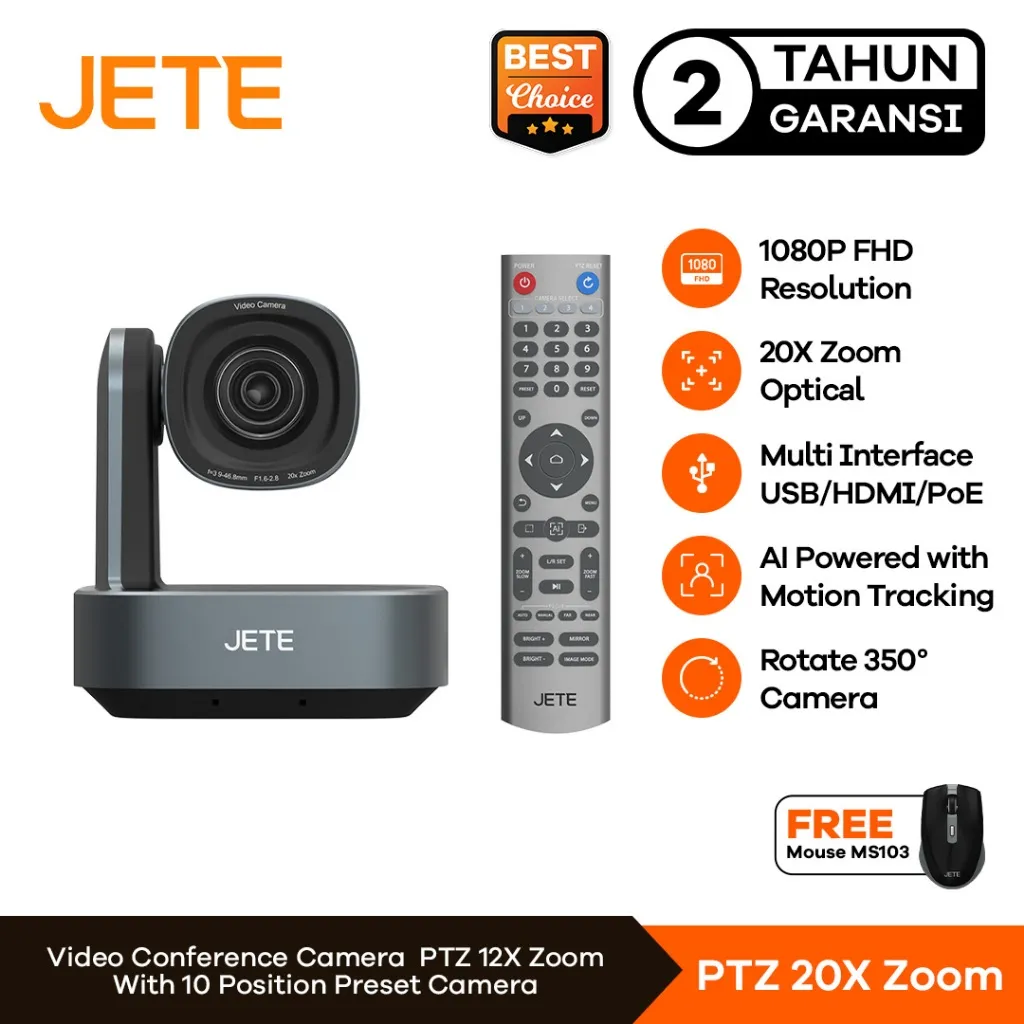 JETE PTZ Video Conference 20x Zoom 1080p Full HD Kamera Optical Live Streaming Meeting Grup Web Cam