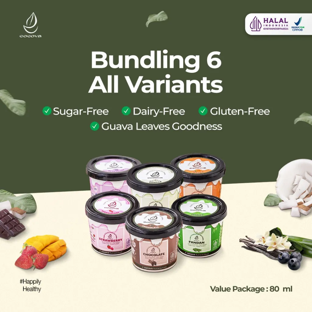 COCOVA Es Krim Sehat Bebas Susu & Gula - Bundle 6 pcs Semua Varian 80 ml | Sugar-Free, Dairy-Free, Gluten-Free