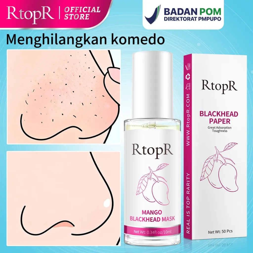 RtopR Mangga Penghilang Komedo Masker Membersihkan Pori-pori Pengobatan Jerawat Serum Peeling Off Masker Hidung 10ml + 50pcs kertas