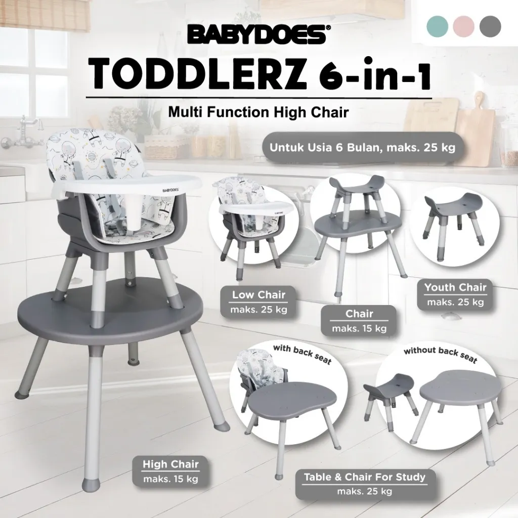 BabyDoes Toddlerz 6in1 Multi Function High chair / Kursi Makan Bayi / Kursi Makan Anak