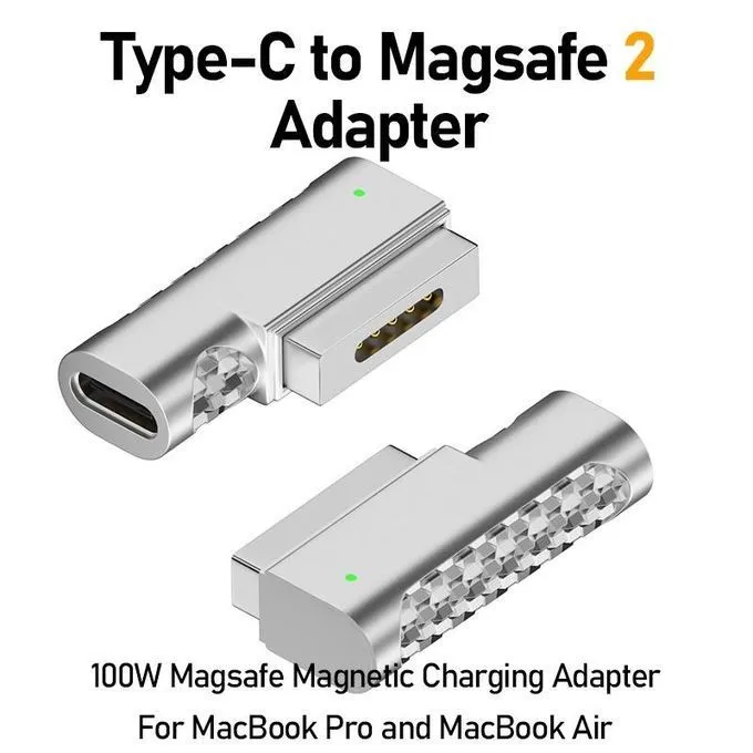 Adapter USB Type C To MagSafe 2 PD Fast Charging 100W 5A Magnetic Converter Untuk MacBook Charger Type C Lampu Indikator Proteksi Aman Pengganti Kabel MagSafe 2