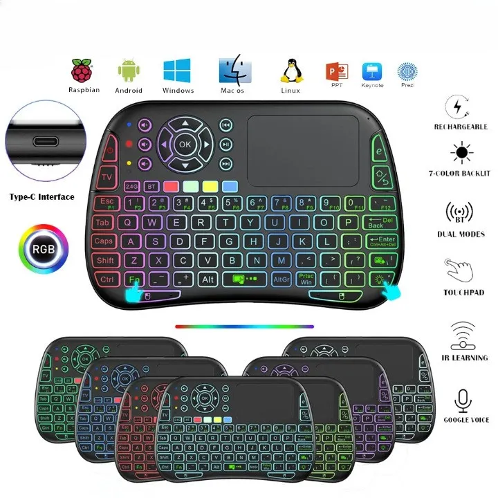 Keyboard Mini Wireless Touchpad Air Mouse IR Learning Bluetooth 2.4GHz Remote Smart TV Android TV Box PC Laptop Voice Control Rechargeable Portable QWERTY Multimedia Mouse Keyboard