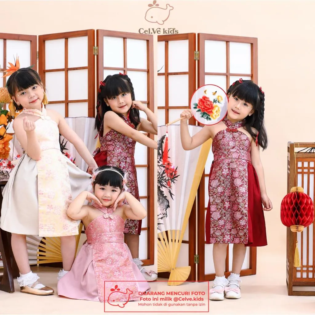 CELVEkids - Dress Imlek Yong Xin Baju rok Anak Perempuan Korean style Semiwool + Ceongsam usia 1-8th